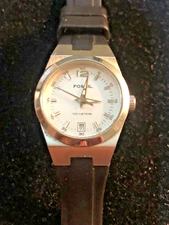 FOSSIL AM-4167 Silver Tone Quartz Women's Watch New Battery Great Shape