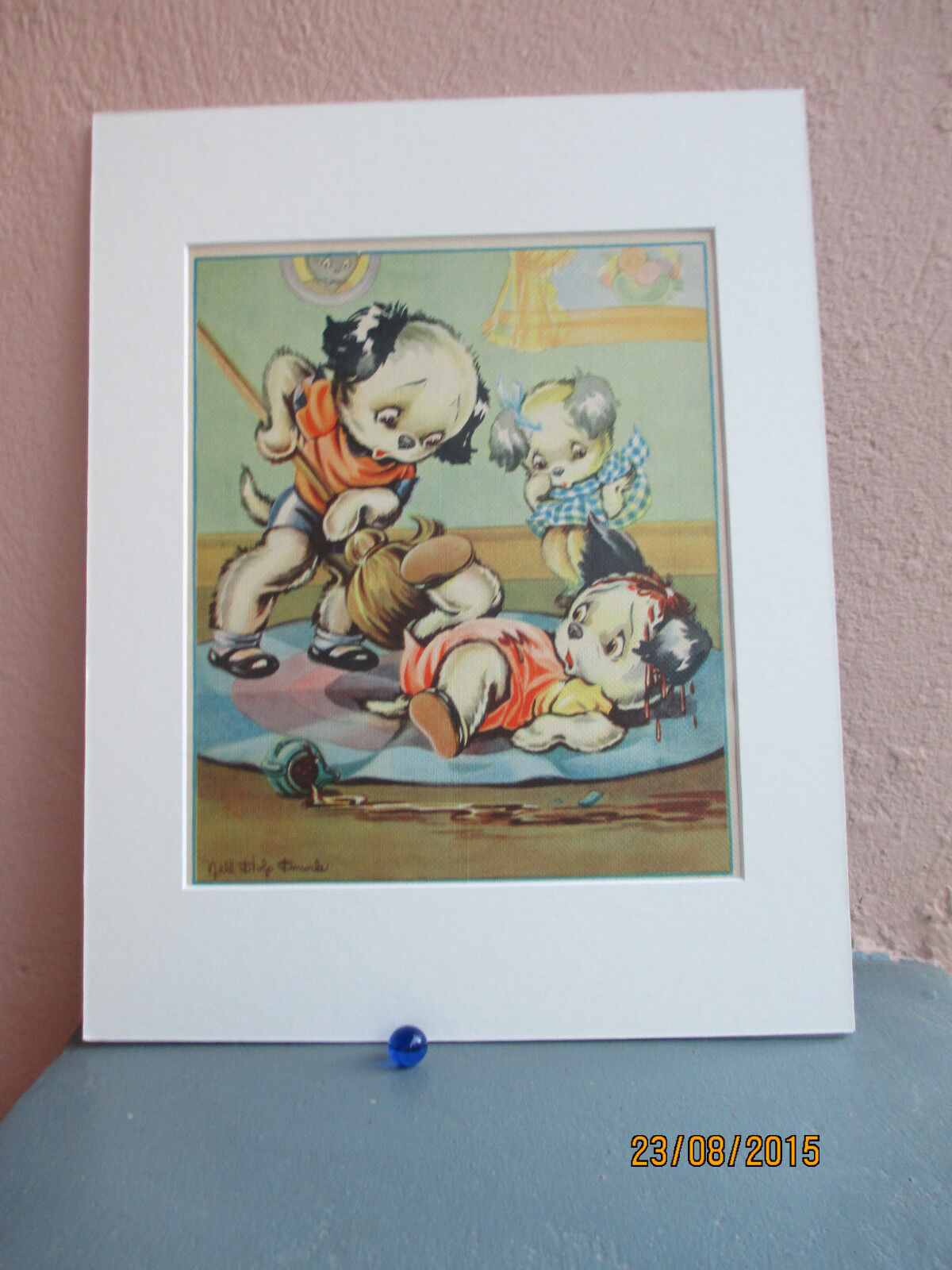 vintage dog illustration of puppies mopping up a spill 1938