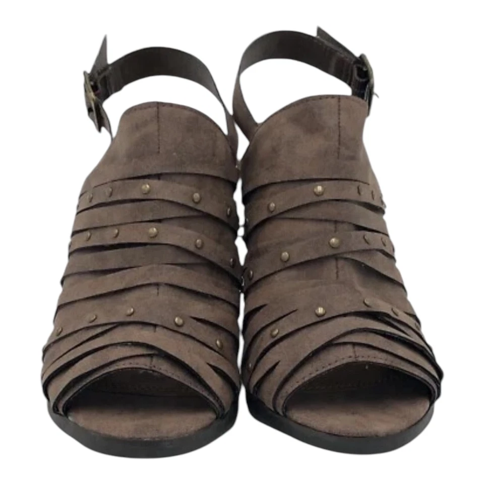 Rampage Poloma Sandals Vegan Suede Studded Block Heel Ankle Strap Brown Size 6 - Image 2 of 4