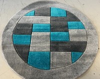 WOVEN HAND CARVED CIRCLE RUGS 140CM 4FT6X4FT BLOCKS DESIGN GREY/TEAL GREAT RUGSX