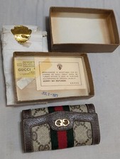 RARE MINTY Genuine 1977 GUCCI Ophidia GG Supreme Leather 6 Key case Italy Beige