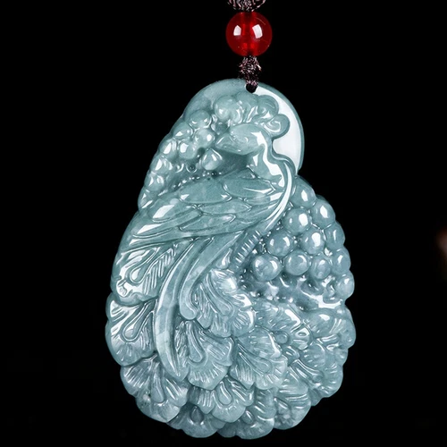 Certified Blue Natural Burma A Jade jadeite Carved Phoenix Luck Pendant Necklace