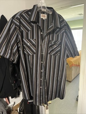 Men s 2xl Eli Cattleman Western Shirt Short Sleeve Black With Blue Stripes