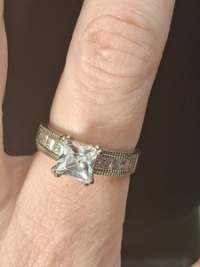 Cubic Zirconia Faceted Primcess Cut 925 Sterling Silver Ring Stamped Size 8 Y2k