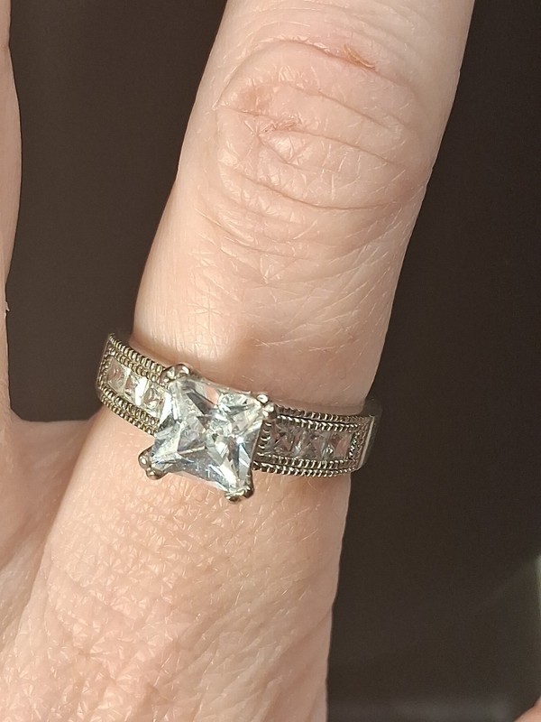 Cubic Zirconia Faceted Primcess Cut 925 Sterling Silver Ring Stamped Size 8 Y2k