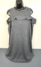 Loft Ruffle Cold Shoulder Dress Size Medium Charcoal Gray