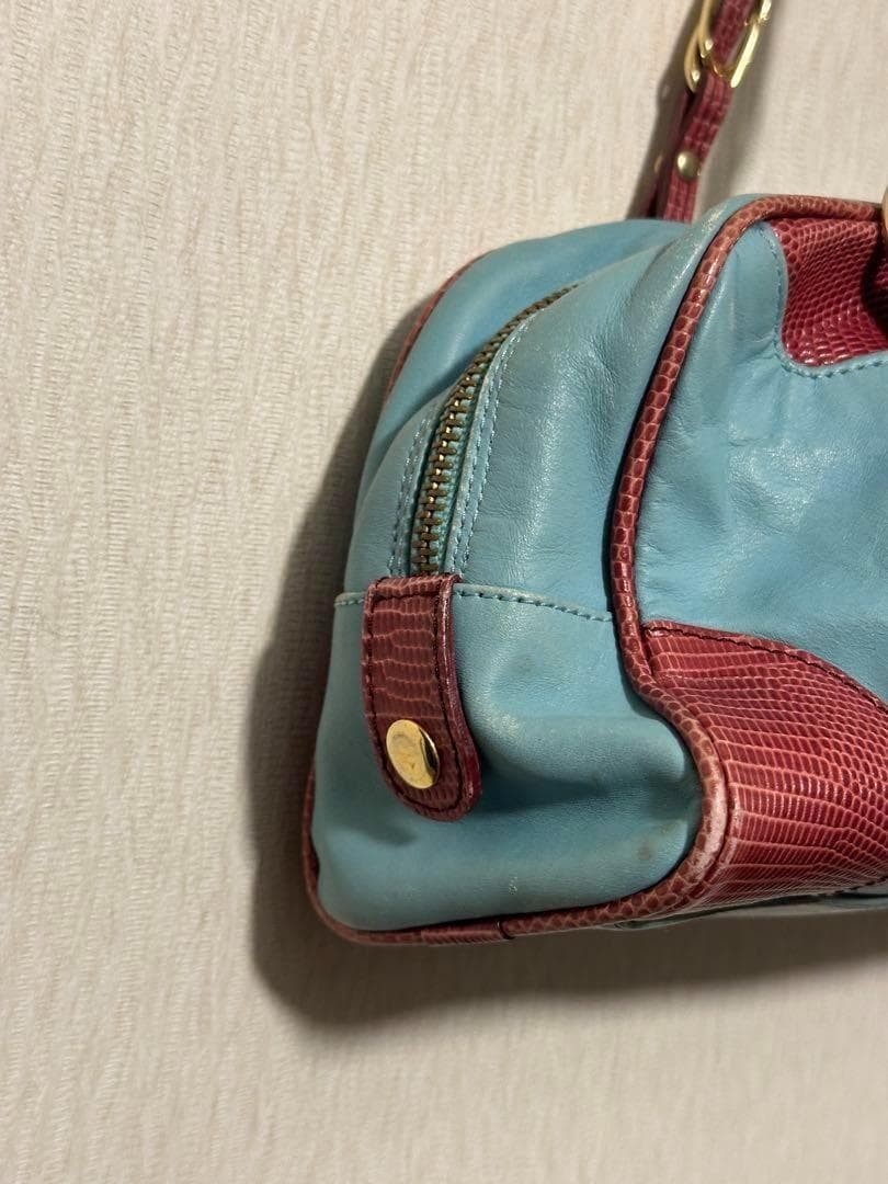 Dolce&Gabbana 00s Logo One Shoulder Bag Leather Blue Red Chain Strap Y2K Vintage image 4