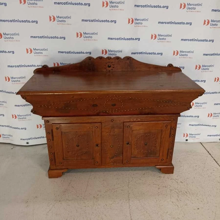 Madia Paniere Antica Legno Masselo Borchiato Italia Inizio 900 Originale - Immagine 2 di 4