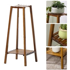 2 Tiers Trapezoid Vintage Tiered Indoor Plant Stand Solid Wood Display Shelf NEW