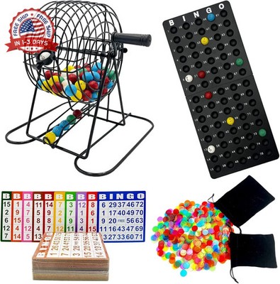 Bingo Game Set 600 Chips 100 Cards 75 Balls Cage Master Board for Parties