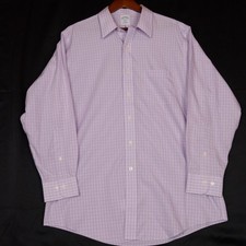 Brooks Brothers Dress Shirt Mens 16.5 Purple Check Non-Iron Slim Fit Cotton