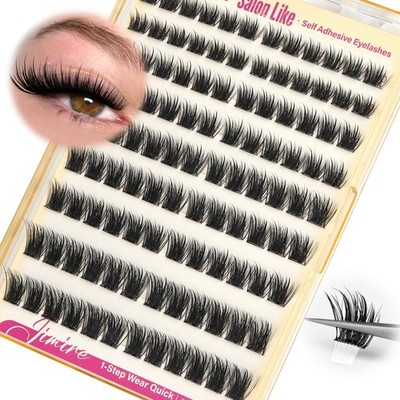 JIMIRE Self Adhesive Eyelashes Fluffy Lash Clusters Wispy No Glue Black 