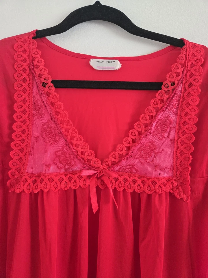 Camisón vintage Kelly Reed lencería vestido sin mangas rojo y2k encaje talla M manga corta Foto 3 de 4