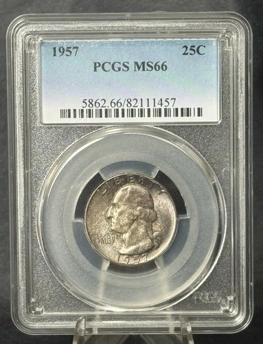 1957 ** WASHINGTON SILVER QUARTER ** PCGS MS 66 ** End Roll Toning **