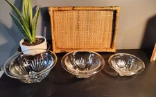 Set of 3 Hazel Atlas Glass Rim Edge Nesting Mixing Serving Bowls Depression EUC