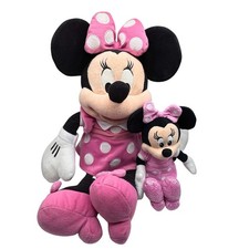 Disney Minnie Mouse Plush Lot Pink Polka Dot Dress Large 17   Small 9  