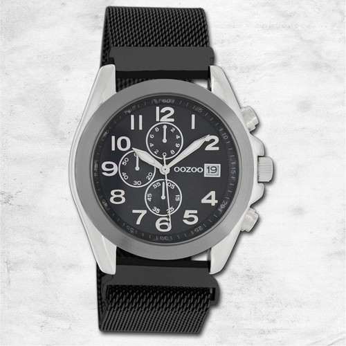 Orologio bracciale bianco e nero con borchie e catena dorata - Donn