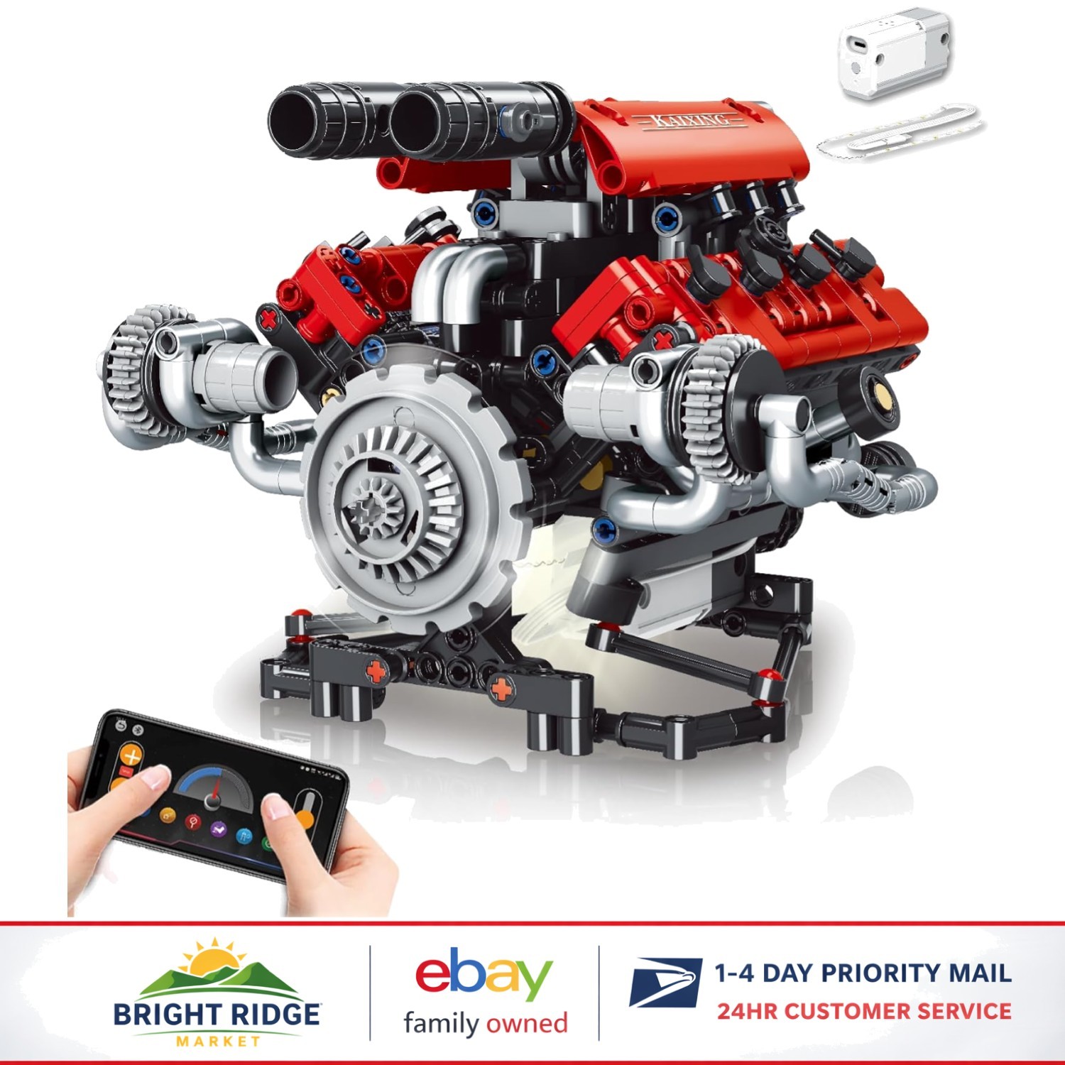 STEM Project V8 Engine Building Set with Electric Motor and Rechargeable Battery