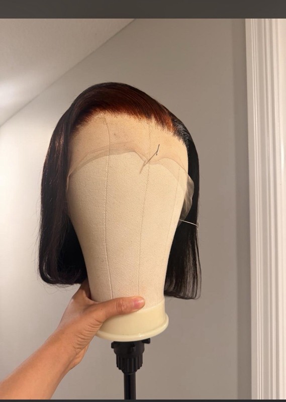 Lace Front Straight Bob human hair Wig Dark Brown/Copper Red Highlights Women