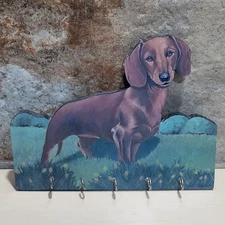 Decorative Brown Dachshund Dog Key Leash Holder Wall Mount