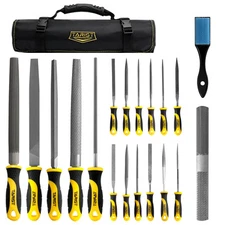 19PCS Metal & Rasp File Set with Tool Bag, Includes Flat/Half-Round/Round/Tri...