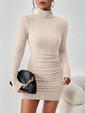 Steve Madden Neutral Beige Mockneck Midi Knit Sweater Dress - Size XS