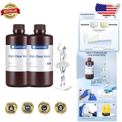 2kg 3D Printer Resin: Ultra Clear, Tough, Low Odor, Yellow-Resistant