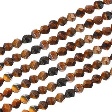 Faceted Polygon Stone, 8 8 mm Natural Faceted Diamond Round Stone, Tiger Yellow