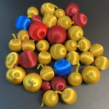 35 Vtg Satin Sheen Silk Thread Gold Red Christmas Ornament Ball Mixed Lot Styro