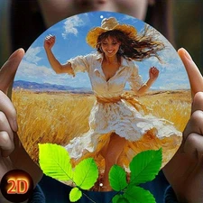 1pc Sexy European Woman Dancing in Wheat Field - Vintage Floral Decor - Round Me