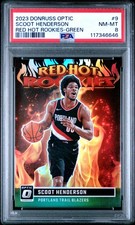 2023 PANINI DONRUSS OPTIC RED HOT ROOKIES GREEN #9 SCOOT HENDERSON 1/5 PSA 8