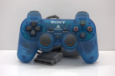 Sony PS1 PS2 DualShock Controller Clear Blue SCPH-1200 OEM Tested