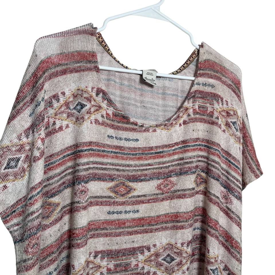American Rag Blouse Women's S/M Striped Lace Knit Round Neck Boho Shirt Top - Image 2 of 4