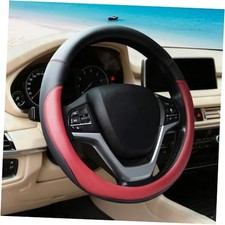 Car Steering Wheel Cover, Nappa Leather, Bottom Color Blocking, Wine Red