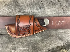 Leather Folding Knife Sheath Horizontal Trapper 4 1/8"  Size(Sheath Only)