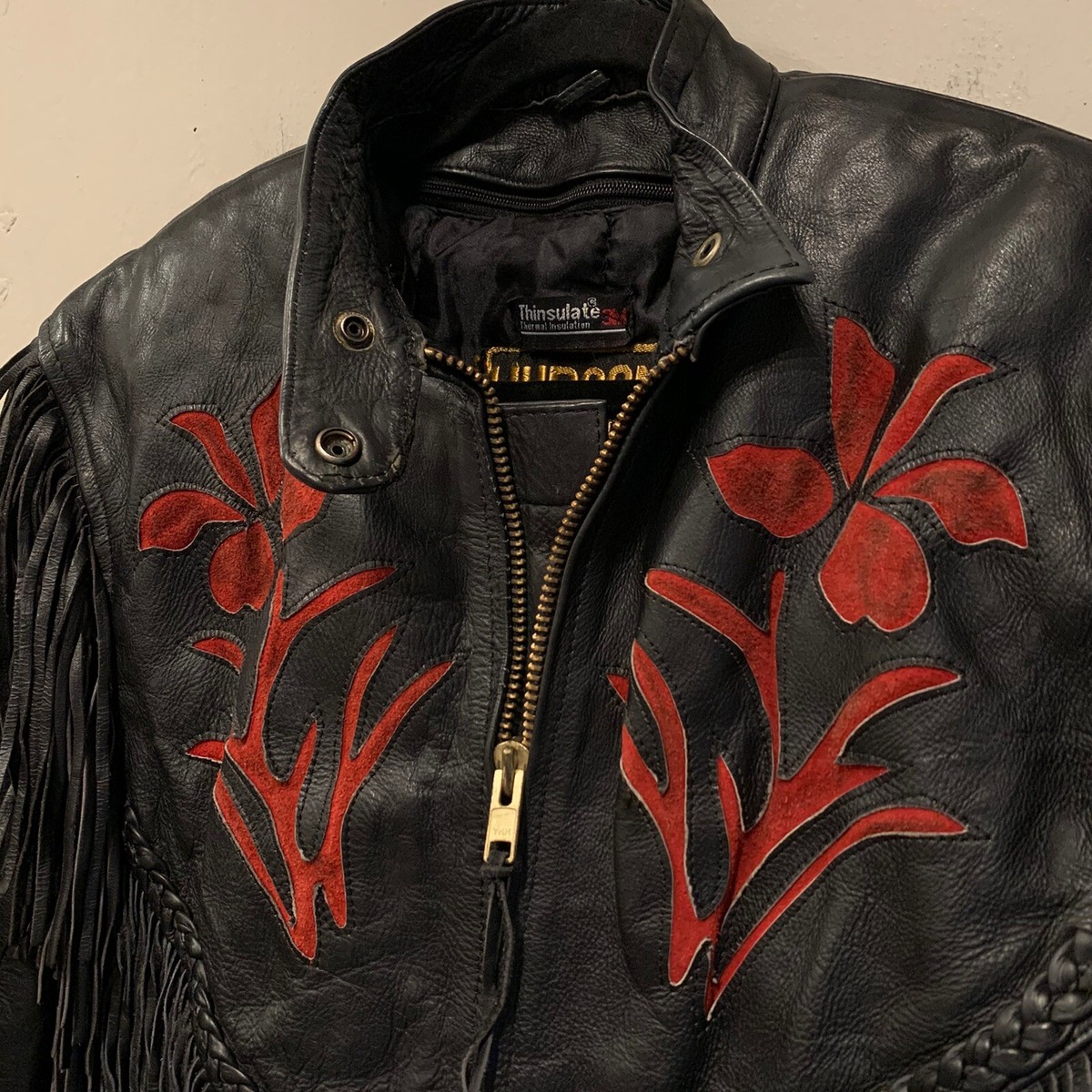 Vintage Hudson Leathers Jacket Women's Large Floral Fringe Leather