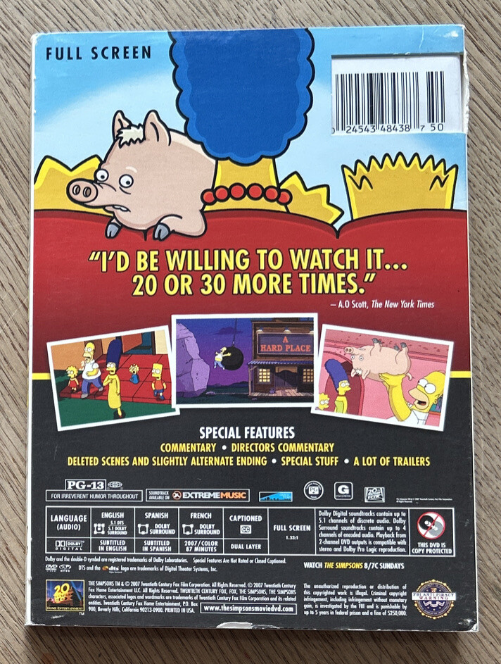 The Simpsons Movie (DVD, 2007, Full Frame) With Slipcover And Insert ...