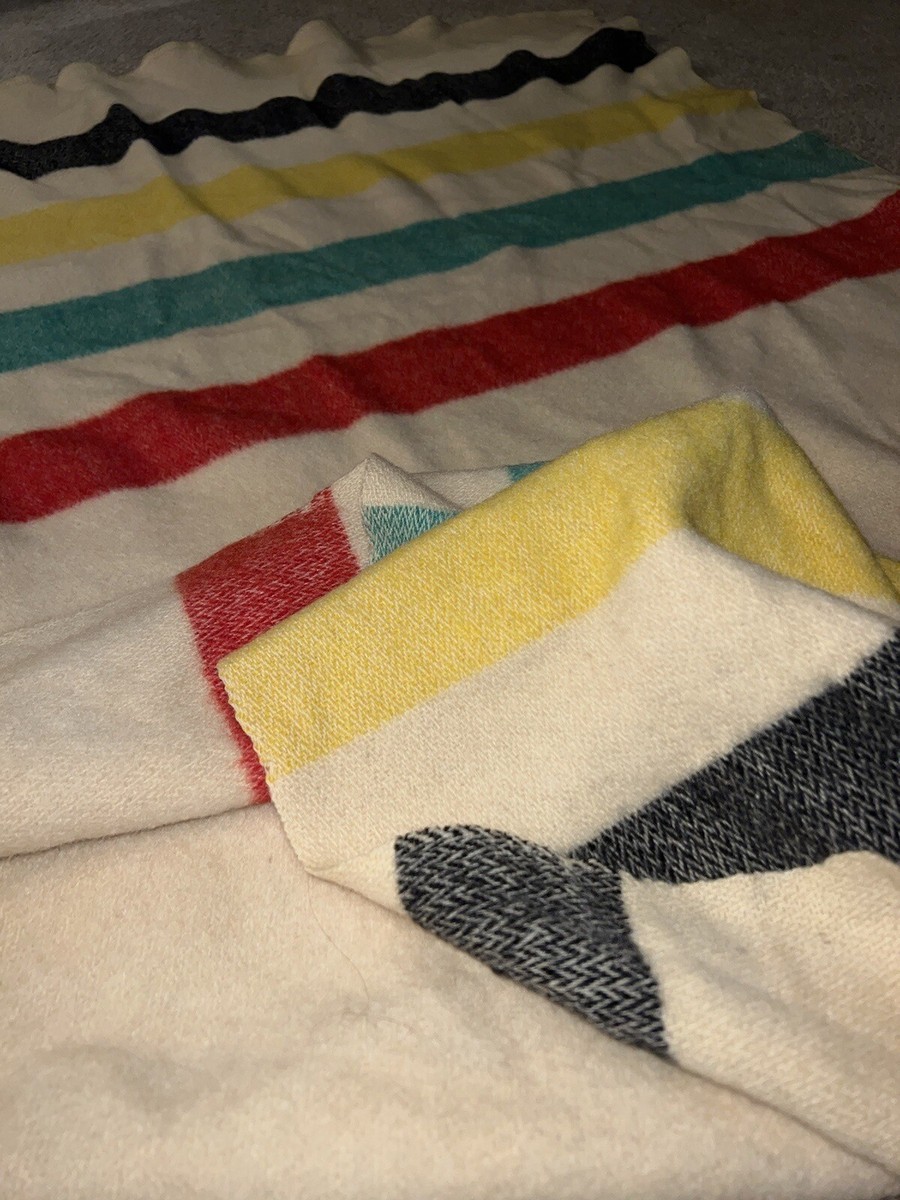 希少 1940-50’s HUDSON’S BAY Point Blanket 1950s Vintage Hudsons Bay Blanket Classic 4 Stripe Wool 4 pt