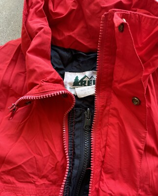 Vintage REI GORE-TEX Red Full Zip Button Closure Rain Coat Jacket