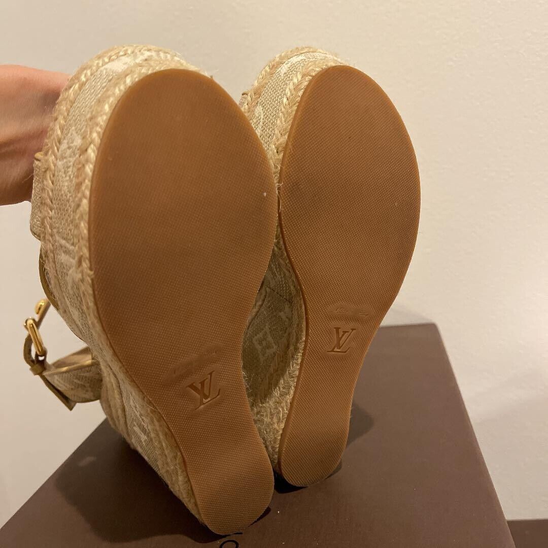 LOUIS VUITTON Monogram Wedge sole Sandals 37.5 Beige LOUIS VUITTON Monogram Wedge sole Sandals 37.5 Beige