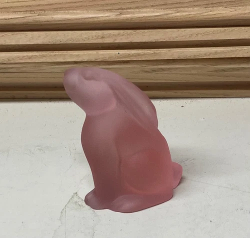 Fenton Art Glass Satin PInk Seated Bunny Rabbit Figurine With Label