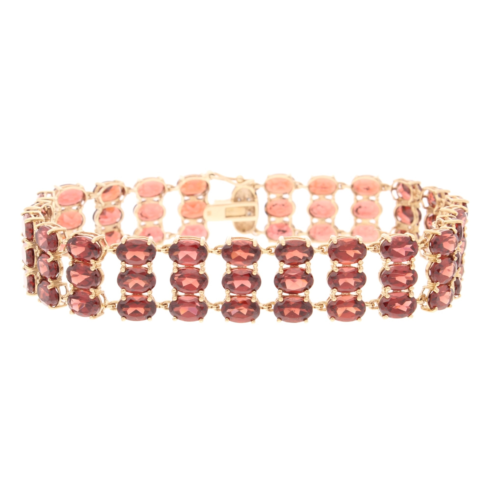 9Ct Yellow Gold 7.75"" Garnet & Diamond Three-Row Tennis Bracelet (13mm Widest)