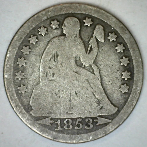 1853 Seated Liberty Silver Dime Circulated Good 10c US Type Ten Cents Coin