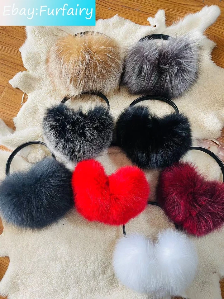 Orejeras de piel de zorro real ultragrandes de invierno oreja oreja manguito soporte de cuero Foto 2 de 4