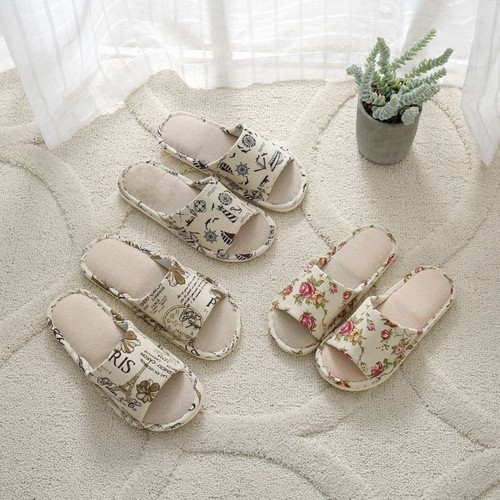 Pantofole donna uomo pantofole da interno lino antiscivolo estate punta aperta casa pantofole piatte NUOVE - Foto 2 di 28