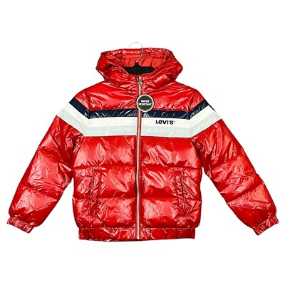 Levi’s Youth Boys Full Zip Puffer Jacket Size 12-13 Red Hooded Water  Resistant