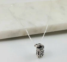 .925 Sterling Silver Daisy Flower Cylindrical Prayer Box 