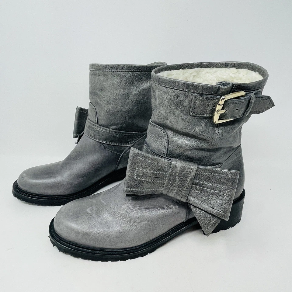 Botas para mujer RED Valentino gris 38 EU 8 EE. UU. cuero lazo hebilla tirar de la banda de rodadura Foto 2 de 4