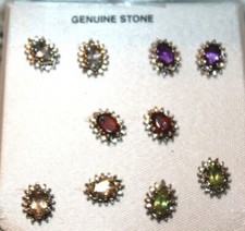 18KT Gold Over Sterling Silver Genuine Stone Stud Earrings 5-Pc Set