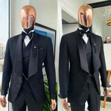 Gentleman Men Jacquard Suits with Brooches 3 Pieces Slim Fit for Formal Occasion